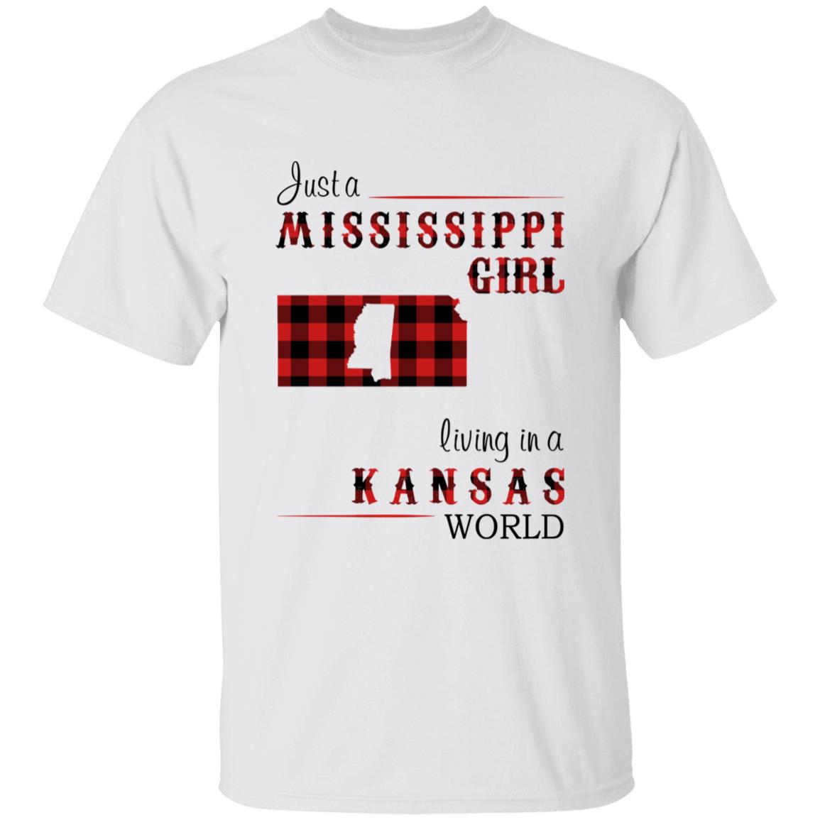Just A Mississippi Girl Living In A Kansas World T-shirt - T-shirt Born Live Plaid Red Teezalo