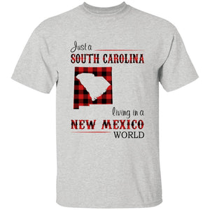Just A South Carolina Girl Living In A New Mexico World T-shirt - T-shirt Born Live Plaid Red Teezalo