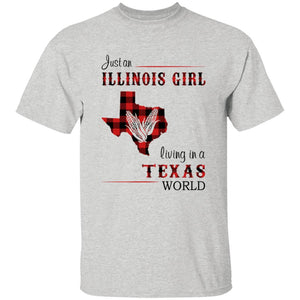 Just An Illinois Girl Living In A Texas World T-shirt - T-shirt Born Live Plaid Red Teezalo