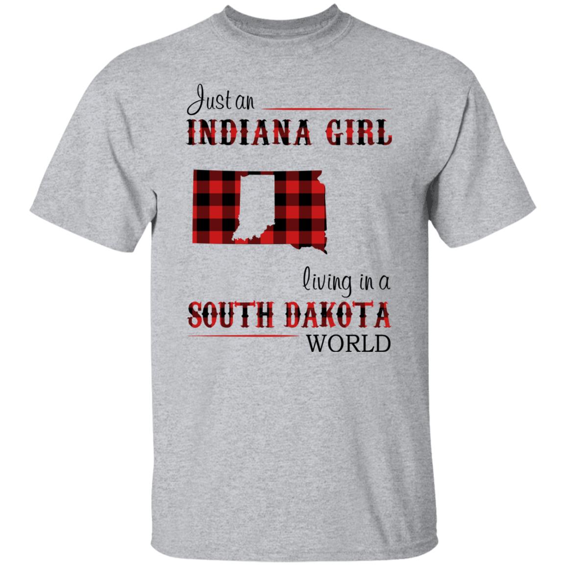 Just An Indiana Girl Living In A South Dakota World T-Shirt - T-shirt Born Live Plaid Red Teezalo