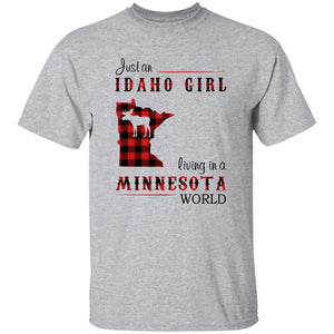 Just An Idaho Girl Living In A Minnesota World T-shirt - T-shirt Born Live Plaid Red Teezalo
