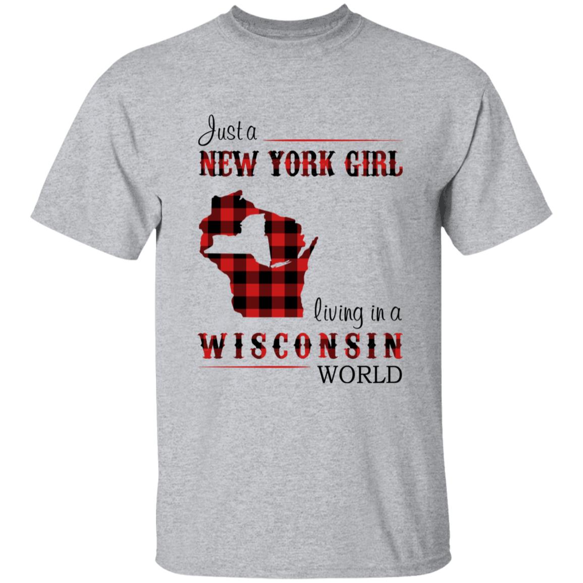 Just A New York Girl Living In A Wisconsin World T-shirt - T-shirt Born Live Plaid Red Teezalo