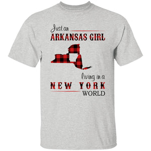 Just An Arkansas Girl Living In A New York World T-shirt - T-shirt Born Live Plaid Red Teezalo