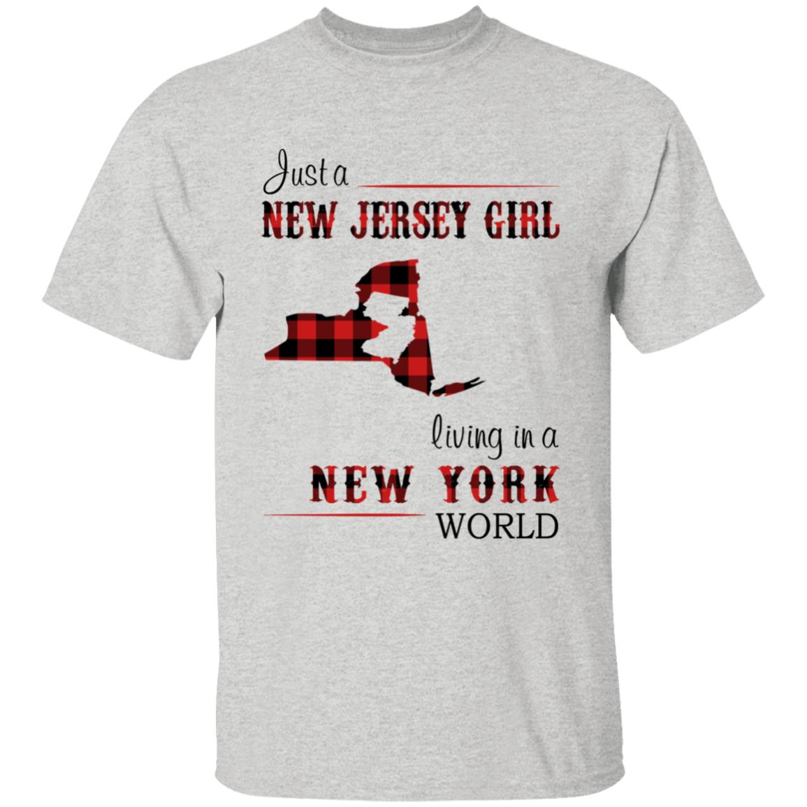 Just A New Jersey Girl Living In A New York World T-shirt - T-shirt Born Live Plaid Red Teezalo
