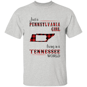 Just A Pennsylvania Girl Living In A Tennessee World T-shirt - T-shirt Born Live Plaid Red Teezalo