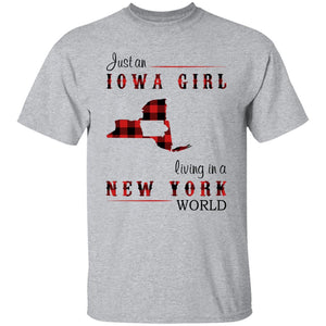Just An Iowa Girl Living In A New York World T-shirt - T-shirt Born Live Plaid Red Teezalo