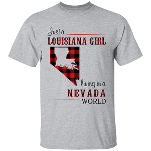Just A Louisiana Girl Living In A Nevada World T-shirt - T-shirt Born Live Plaid Red Teezalo