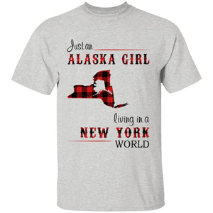 Just An Alaska Girl Living In A New York World T-shirt - T-shirt Born Live Plaid Red Teezalo