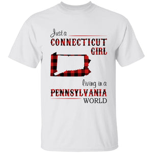 Just A Connecticut Girl Living In A Pennnsylvania World T-shirt - T-shirt Born Live Plaid Red Teezalo