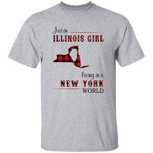 Just An Illinois Girl Living In A New York World T-shirt - T-shirt Born Live Plaid Red Teezalo