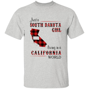 Just A South Dakota Girl Living In A California World T-shirt - T-shirt Born Live Plaid Red Teezalo