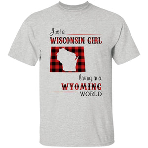 Just A Wisconsin Girl Living In A Wyoming World T-shirt - T-shirt Born Live Plaid Red Teezalo