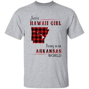 Just A Hawaii Girl Living In An Arkansas World T-shirt - T-shirt Born Live Plaid Red Teezalo