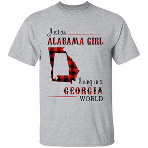 Just An Alabama  Girl Living In A Georgia World T-shirt - T-shirt Born Live Plaid Red Teezalo