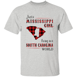 Just A Mississippi Girl Living In A South Carolina World T-shirt - T-shirt Born Live Plaid Red Teezalo