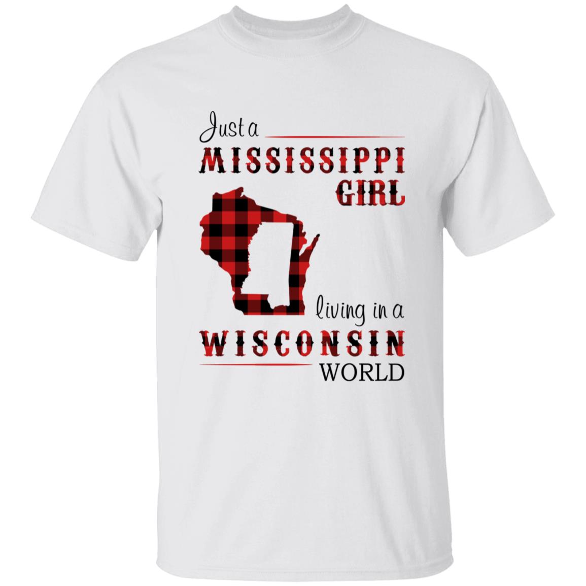 Just A Mississippi Girl Living In A Wisconsin World T-shirt - T-shirt Born Live Plaid Red Teezalo