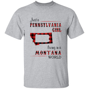 Just A Pennsylvania Girl Living In A Montana World T-shirt - T-shirt Born Live Plaid Red Teezalo