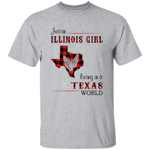 Just An Illinois Girl Living In A Texas World T-shirt - T-shirt Born Live Plaid Red Teezalo