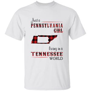 Just A Pennsylvania Girl Living In A Tennessee World T-shirt - T-shirt Born Live Plaid Red Teezalo