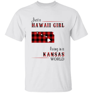 Just A Hawaii Girl Living In A Kansas World T-shirt - T-shirt Born Live Plaid Red Teezalo