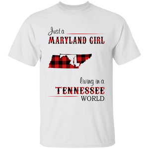 Just A Maryland Girl Living In A Tennessee World T-shirt - T-shirt Born Live Plaid Red Teezalo