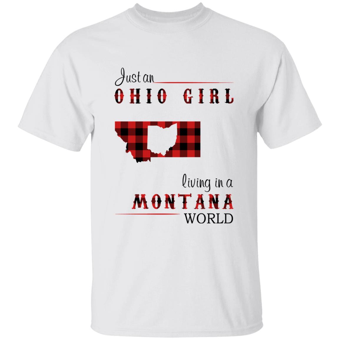 Just An Ohio Girl Living In A Montana World T-shirt - T-shirt Born Live Plaid Red Teezalo