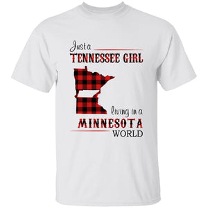 Just A Tennessee Girl Living In A Minnesota World T-shirt - T-shirt Born Live Plaid Red Teezalo