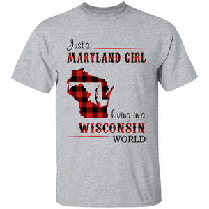 Just A Maryland Girl Living In A Wisconsin World T-shirt - T-shirt Born Live Plaid Red Teezalo