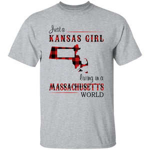 Just A Kansas Girl Living In A Massachusetts World T-shirt - T-shirt Born Live Plaid Red Teezalo