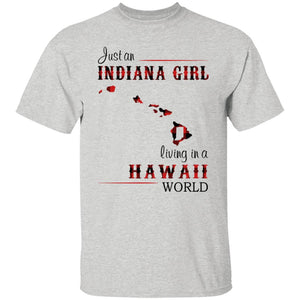Just An Indiana Girl Living In A Hawaii World T-Shirt - T-shirt Born Live Plaid Red Teezalo