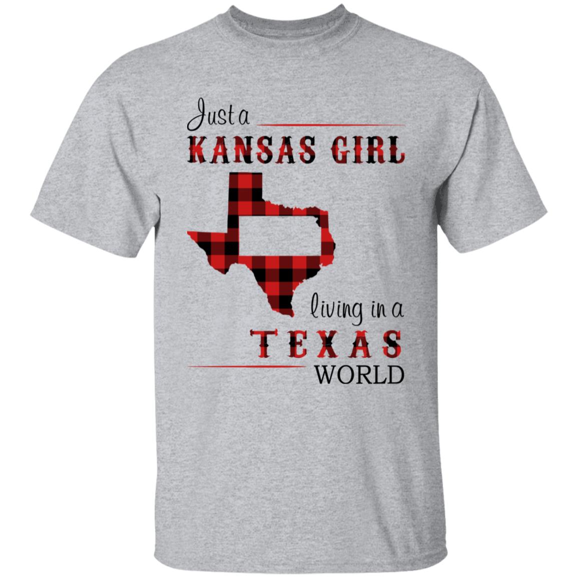 Just A Kansas Girl Living In A Texas World T-shirt - T-shirt Born Live Plaid Red Teezalo