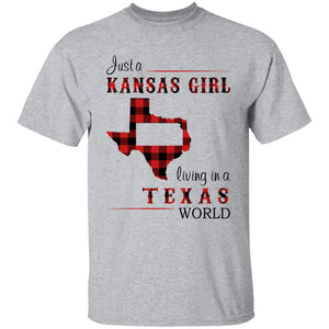 Just A Kansas Girl Living In A Texas World T-shirt - T-shirt Born Live Plaid Red Teezalo