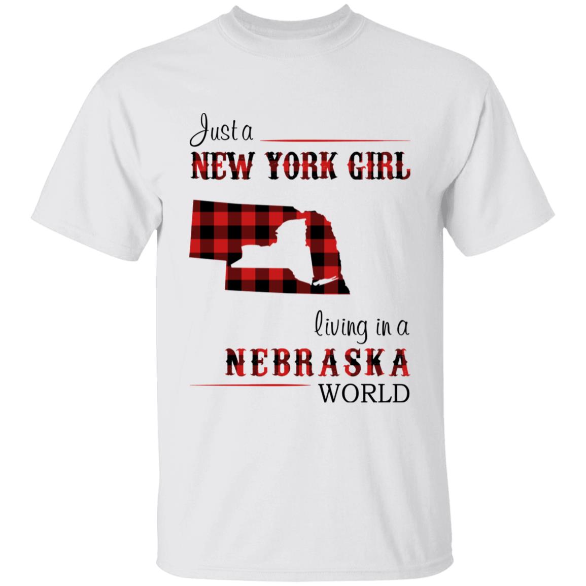 Just A New York Girl Living In A Nebraska World T-shirt - T-shirt Born Live Plaid Red Teezalo