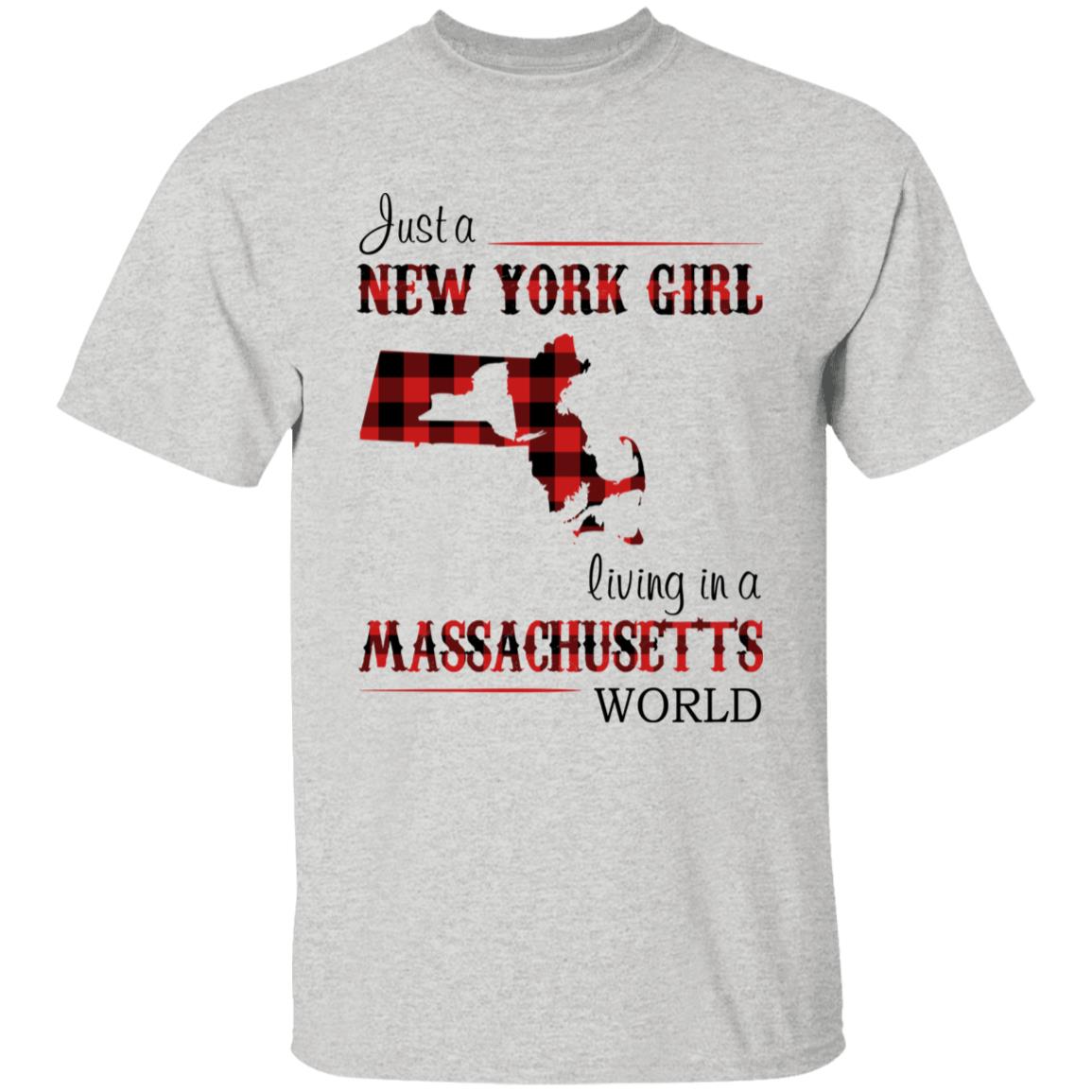 Just A New York Girl Living In A Massachusetts World T-shirt - T-shirt Born Live Plaid Red Teezalo