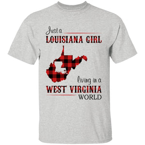 Just A Louisiana Girl Living In A West Virginia World T-shirt - T-shirt Born Live Plaid Red Teezalo
