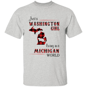 Just A Washington Girl Living In A Michigan World T-shirt - T-shirt Born Live Plaid Red Teezalo