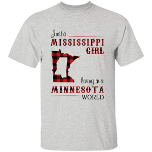Just A Mississippi Girl Living In A Minnesota World T-shirt - T-shirt Born Live Plaid Red Teezalo