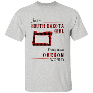 Just A South Dakota Girl Living In An Oregon World T-shirt - T-shirt Born Live Plaid Red Teezalo
