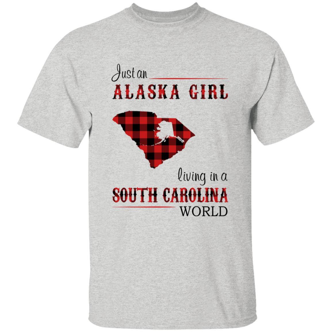 Just An Alaska Girl Living In A South Carolina World T-shirt - T-shirt Born Live Plaid Red Teezalo
