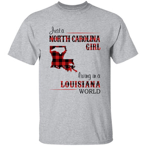 Just A North Carolina Girl Living In A Louisiana World T-shirt - T-shirt Born Live Plaid Red Teezalo