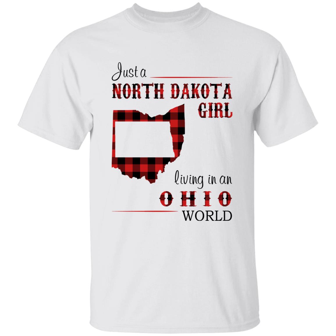 Just A North Dakota Girl Living In An Ohio World T-shirt - T-shirt Born Live Plaid Red Teezalo