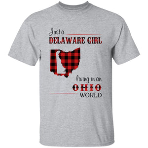 Just A Delaware Girl Living In An Ohio World T-Shirt - T-shirt Born Live Plaid Red Teezalo