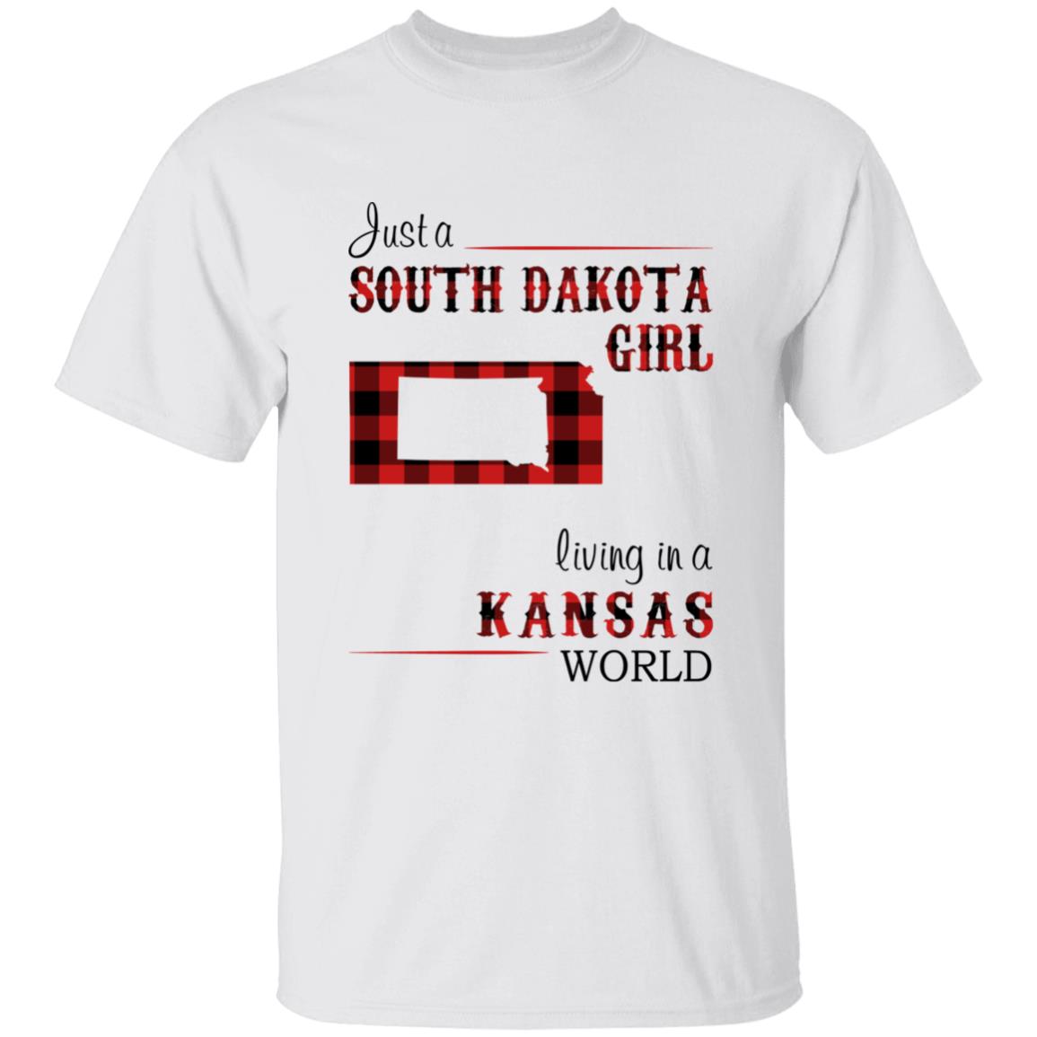 Just A South Dakota Girl Living In A Kansas World T-shirt - T-shirt Born Live Plaid Red Teezalo