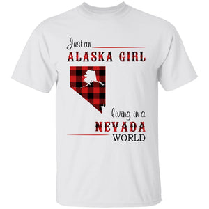 Just An Alaska Girl Living In A Nevada World T-shirt - T-shirt Born Live Plaid Red Teezalo