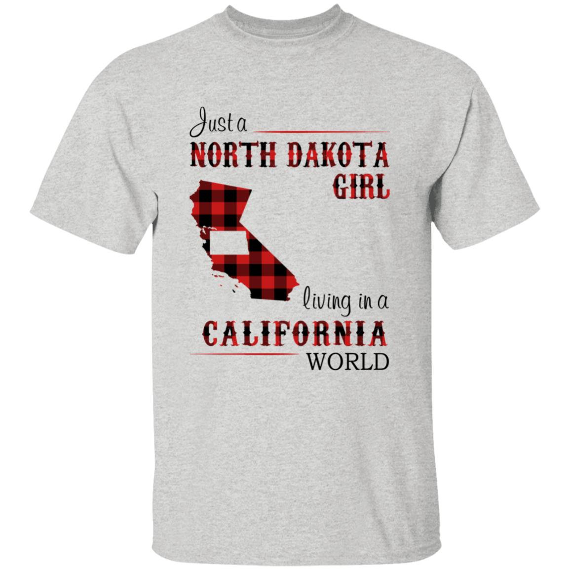 Just A North Dakota Girl Living In A California World T-shirt - T-shirt Born Live Plaid Red Teezalo
