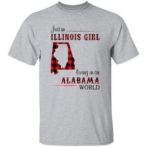 Just An Illinois Girl Living In An Alabama World T-shirt - T-shirt Born Live Plaid Red Teezalo