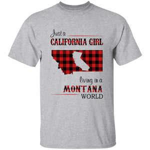 Just A California Girl Living In A Montana World T-Shirt - T-shirt Born Live Plaid Red Teezalo