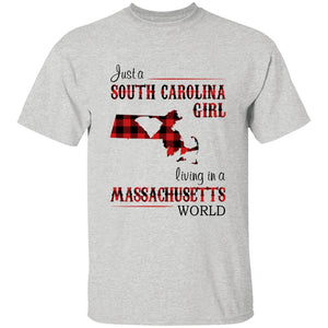 Just A South Carolina Girl Living In A Massachusetts World T-shirt - T-shirt Born Live Plaid Red Teezalo