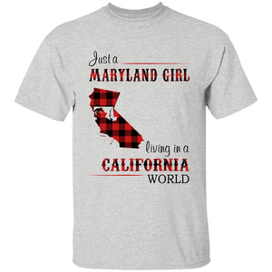Just A Maryland Girl Living In A California World T-shirt - T-shirt Born Live Plaid Red Teezalo