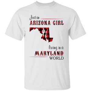 Just An Arizona Girl Living In A Maryland World T-shirt - T-shirt Born Live Plaid Red Teezalo
